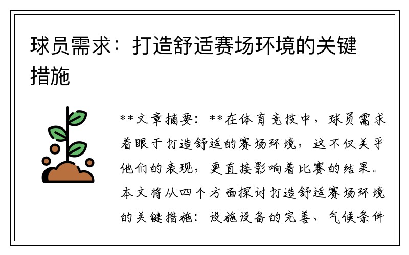 球员需求：打造舒适赛场环境的关键措施